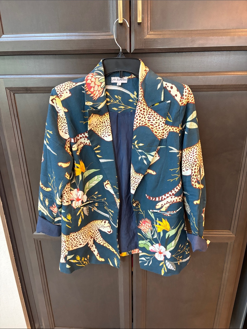 Las Surenas Teal Floral & Leopard Print Blazer